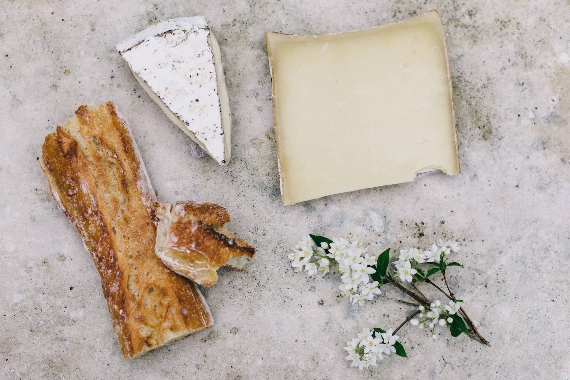 Sliced cheese white petaled flower